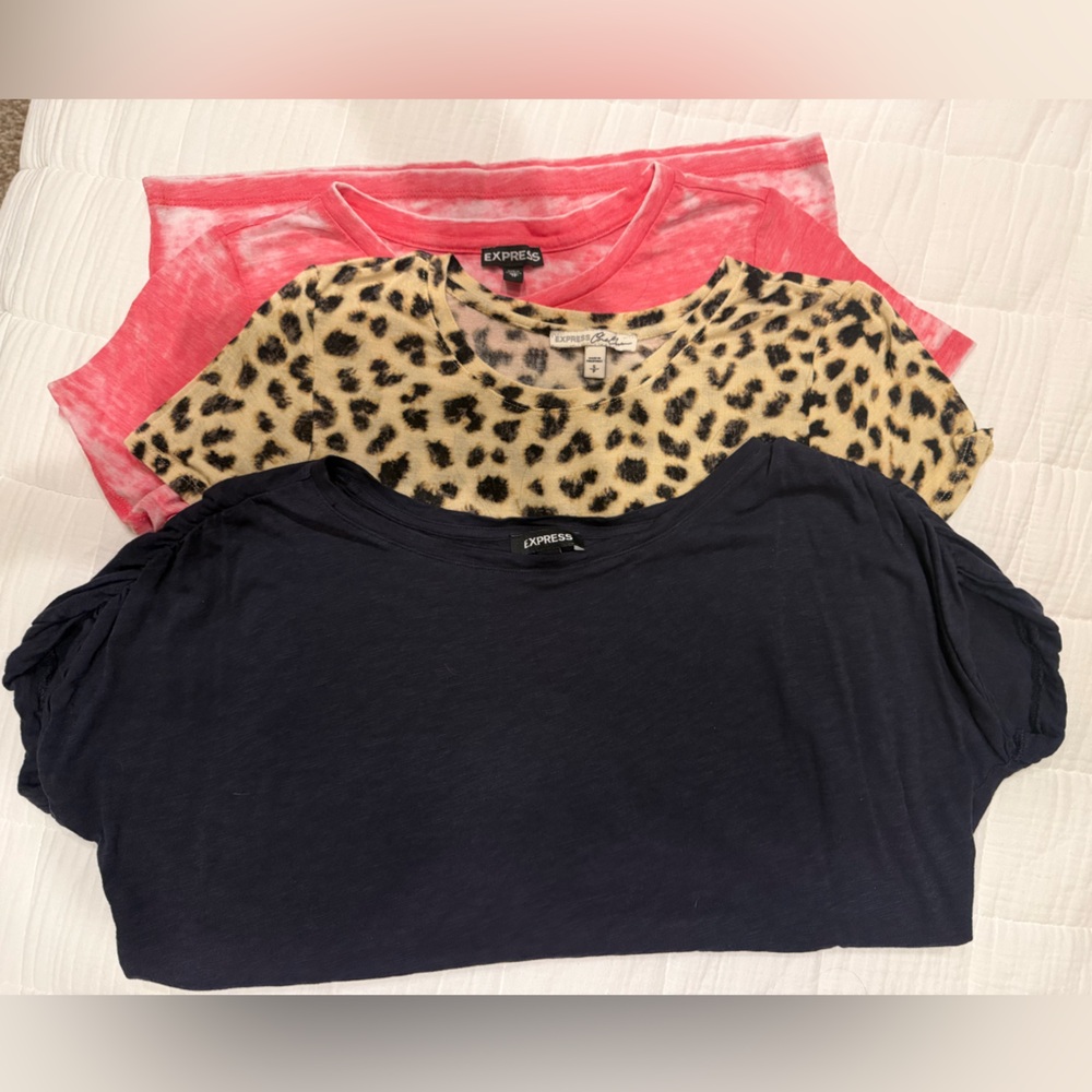 Express Women's Trio: Black, Pink, and Leopard Print Tees